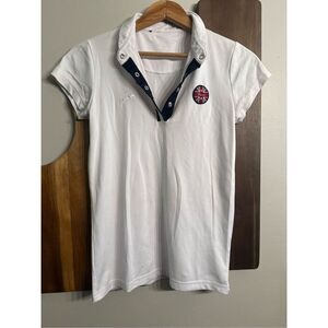 Spooks White Short Sleeve Snap Button Equestrian Riding Show Polo Shirt Size XS